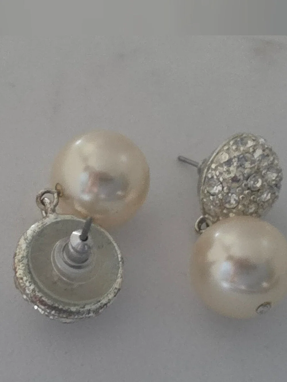 Champagne Pearl and Crystal Drop Stud Earrings